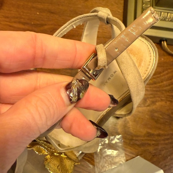 Zara Tan Satin/Suede Gold Orchid Sandals w/ 4” Block Heel Size 38/8 MSRP $198 - Picture 12 of 13